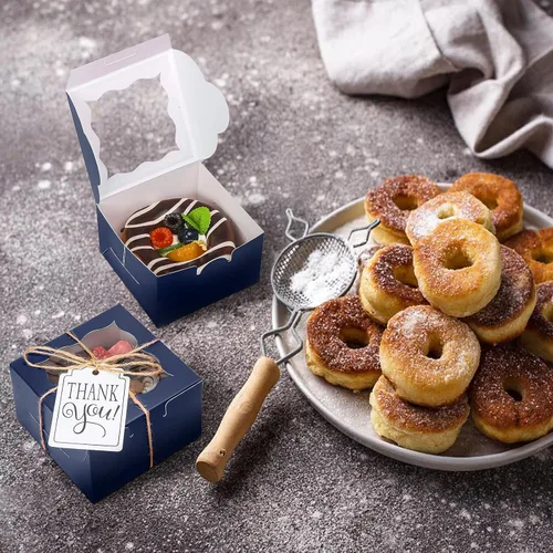 Miniatura 2 de KPOSIYA - 60 piezas de cajas de panadería azules con ventana, cajas individuales para cupcakes de 10 x 10 x 6 cm, cajas de papel kraft azules