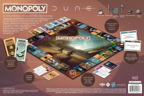 Miniatura 2 de Monopoly: Dune Juega como The Ducal Ring, Crysknife, Gom Jabbar y más Juego coleccionable con licencia oficial basado en The Movie Dune