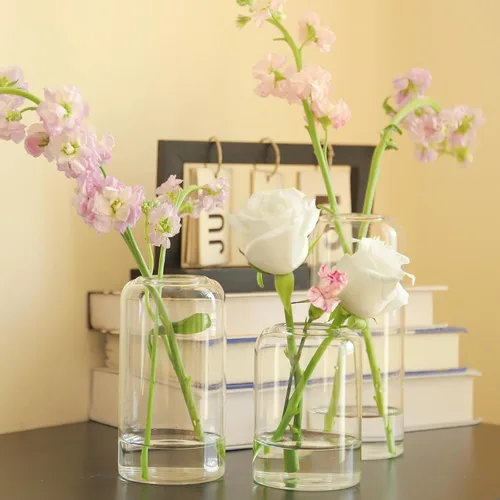 Miniatura 3 de Jarrones pequeños a granel, juego de 12, jarrones pequeños de vidrio para flores, jarrones cilíndricos modernos para flores para centros de mesa
