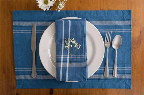 Miniatura 7 de DII - Servilletas para mesa estilo rústico, colección con rayas estilo francés, 20 x 20 pulgadas, color azul cambray, 6
