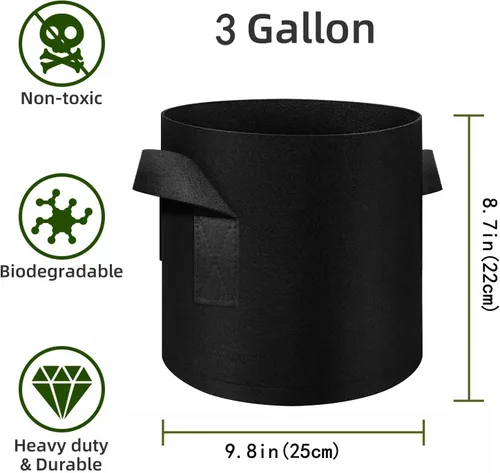 Miniatura 2 de Paquete de 12 bolsas de cultivo de plantas de 3 galones, macetas de tela no tejida gruesa con asas, bolsas para macetas de verduras, macetas de tela
