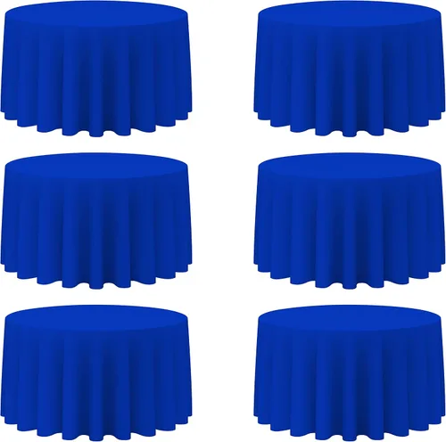 Miniatura 11 de BRILLMAX Paquete de 4 manteles redondos color azul rey de 132 pulgadas, tela de lino de poliéster lavable a granel, para bodas, recepciones, Azul