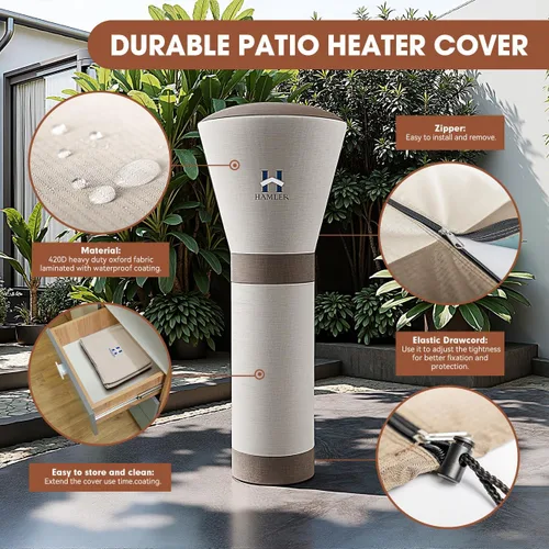 Miniatura 4 de HAMLER Fundas para calentador de patio, fundas impermeables para calentadores de exteriores, con cremallera, cubierta para calentador de patio al