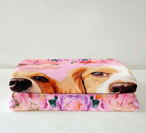 Miniatura 4 de Feelyou Manta de Felpa para Niños con Dibujos de Perros para Cama de Sofá, Manta Sherpa de Perro de Dibujos Animados para Niñas, Rosa, Floral