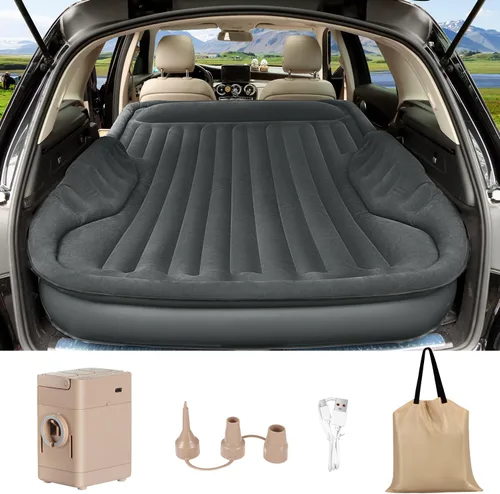 Miniatura 11 de Colchón de aire autoinflable para SUV con bomba eléctrica integrada, colchón de aire para automóvil con almohada para maletero, colchón portátil Gris