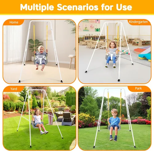 Miniatura 7 de Juego de columpios para niños pequeños, columpio 3 en 1 para patio trasero, juegos de columpios plegables para niños de 6 meses en adelante, fácil