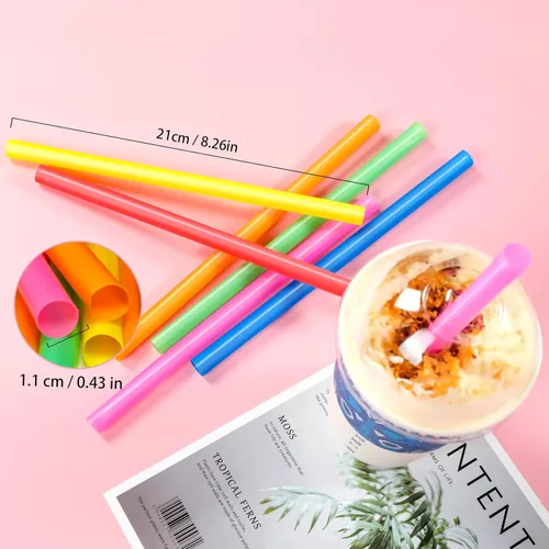 Miniatura 2 de 50 piezas de pajitas jumbo para batidos, pajitas Boba desechables de plástico colorido.