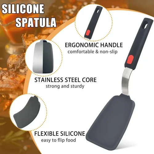 Miniatura 4 de Beijiyi - Juego de 3 espátulas de silicona resistentes al calor de 600 °F para utensilios de cocina antiadherentes, utensilios de cocina grandes