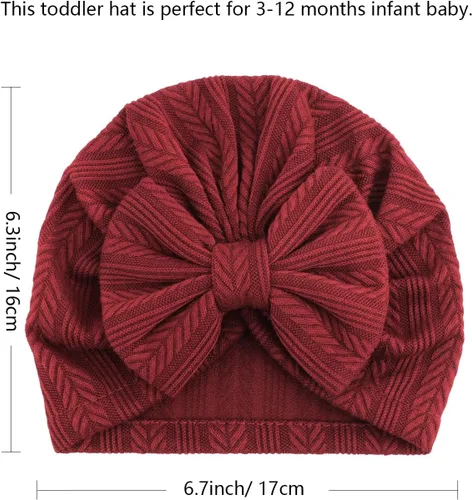 Miniatura 7 de DRESHOW BQUBO 5 Pieces Newborn Baby Turban Hats Bow Baby Infant Beanie Breathable Toddler Cap for Baby Girls