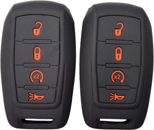 Zorratin Funda protectora de silicona para llavero remoto para Ram 1500 2500 3500 2019 2020 2021 2022 2023 2024 2025 4 botones Negro (botón rojo)x2