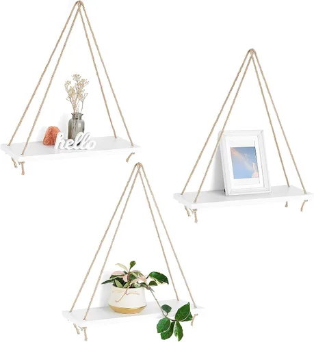 Miniatura 8 de Mkono – Estantería flotante de madera para colgar en la pared, estilo rústico, juego de 3 estantes de pared, organizador para el hogar, estanterías