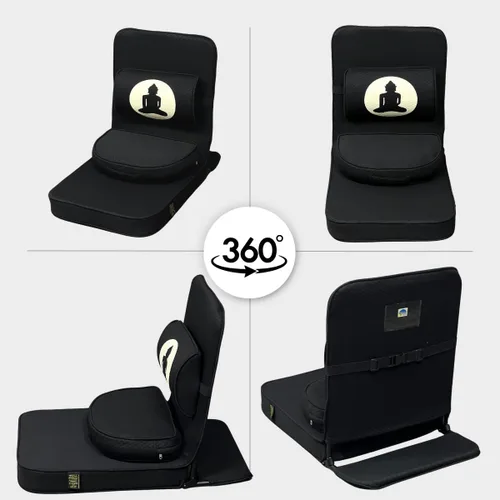 Miniatura 5 de Friends Of Meditation - Silla plegable 4 en 1 de Buda, asiento ergonómico de yoga con zafu de media luna, soporte lumbar desmontable y funda de Negro