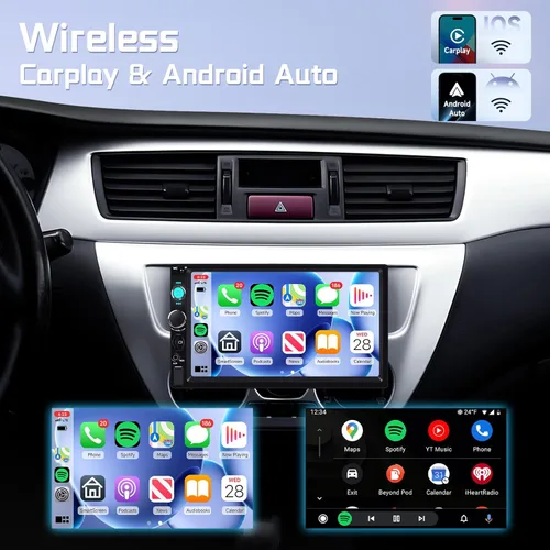 Miniatura 2 de Reproductor Multimedia MP5 Estéreo para Automóvil Single DIN de 7 Pulgadas con Carplay Inalámbrico Android Auto, Radio de Coche de 1 DIN