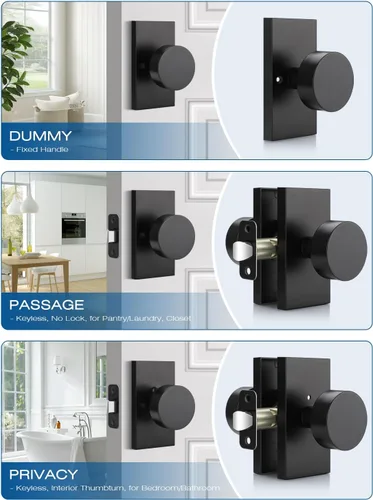 Miniatura 5 de EHOMEWARE Paquete de 2 pomos para puerta de paso para interiores, pomos de puerta negros para armario/pasillo, manija de puerta redonda sin