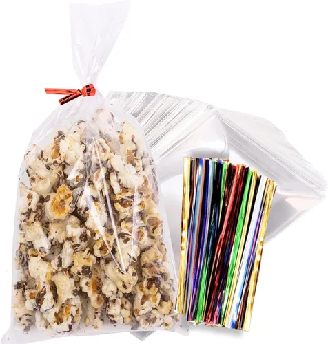 Miniatura 9 de TATTI Paquete de 100 bolsas de celofán grandes de plástico transparente de 12 x 16 pulgadas con lazos giratorios de 4 pulgadas, bolsas de plástico