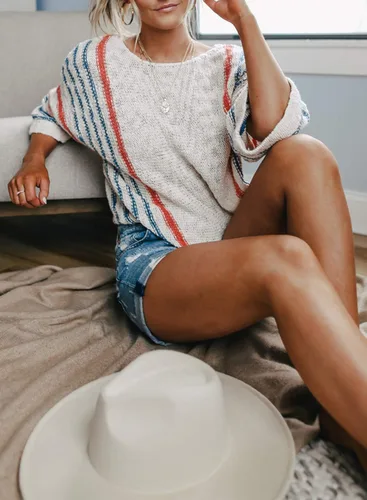 Miniatura 3 de Dokotoo - Suéteres sin botones de playa de punto trenzado para mujer, bonitos, para verano y otoño, con bloques de colores a rayas, ligeros, cómodos