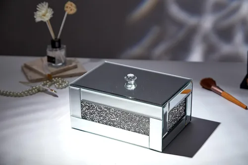Miniatura 3 de BANQLE Caja de joyería caja de reloj organizador de maquillaje con espejo para tocador caja de tocador de cristal diamante triturado plateado