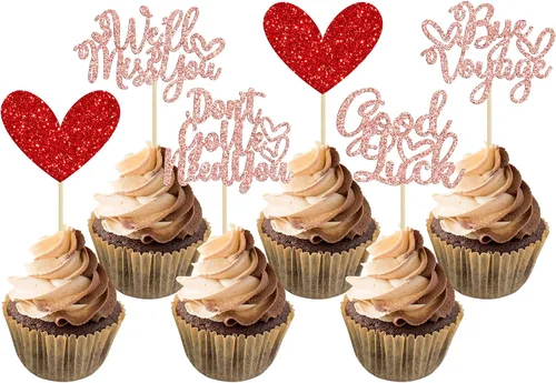 Miniatura 11 de 1 paquete de decoración para tartas con purpurina de corazón de buena suerte para cambio de trabajo, despedida de jubilación, graduación, temática