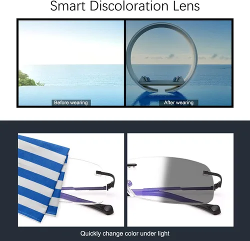 Miniatura 4 de K.LAVER Anteojos de lectura bifocales sin montura de transición, fotocromáticos, protección UV400, lentes de titanio para hombres