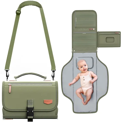 Cambiador de pañales portátil con correa para el hombro, cambiador de viaje desmontable con bolsillo para toallitas para bebé, regalos para baby