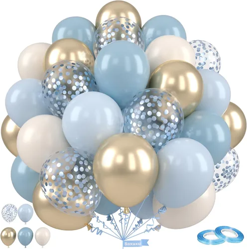Miniatura 9 de Globos Saxuxu azul, amarillo y naranja, de 12 pulgadas, globos retro azul marino, amarillo y naranja, de látex y helio para cumpleaños de niños