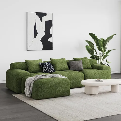 Miniatura 10 de Sofá Seccional Modular Moderno en Forma de L para Sala de Estar, Sofá de 3 Plazas de Gran Tamaño con Asiento Profundo y Otomana Móvil – Sin Montaje
