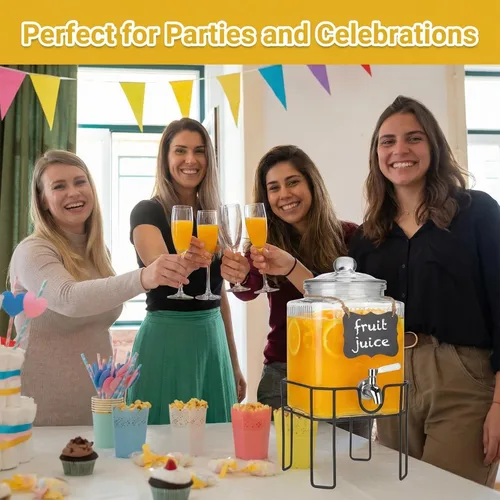 Miniatura 7 de Dispensador de bebidas, dispensadores de bebidas para fiestas, dispensador de bebidas de vidrio de 1 galón con soporte y tapa de vidrio, grifo 100%