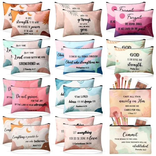 Qeeenar - Bolsa de maquillaje religioso cristiano, bolsas de cosméticos, bolsa inspiradora de versículo bíblico para artículos de tocador, bolsa de