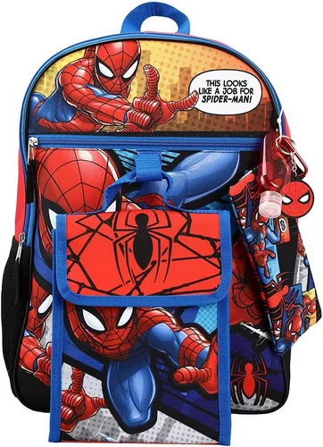 Miniatura 2 de Marvel Spiderman - Juego de mochila juvenil de 2 y 6 piezas, Azul, Tamaño único, Spider-man - Juego de mochila de 6 piezas (niño pequeñoniño grande)