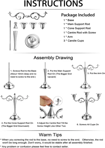Miniatura 8 de OwnMy Candelabro de metal de 3 brazos, soporte de vela elegante para boda, mesa de comedor, Navidad, fiesta, decoración del hogar (tono plateado)