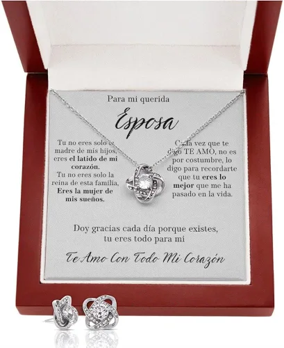 Regalo Para Esposa Set de Aros y Collar El Amor De Mi Vida Regalo Para Mujer Joya Collar Mensaje Personalizado Para Madre Joyería Para Mamá Regalo
