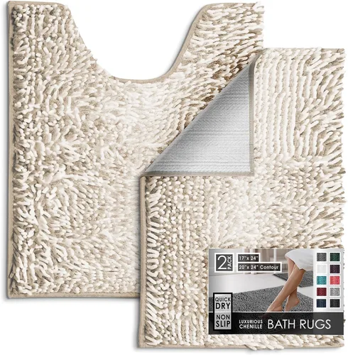 Miniatura 112 de Hearth & Harbor Alfombras de baño, tapete de baño de chenilla - Alfombras de baño lavables a máquina para baño con respaldo antideslizante de goma