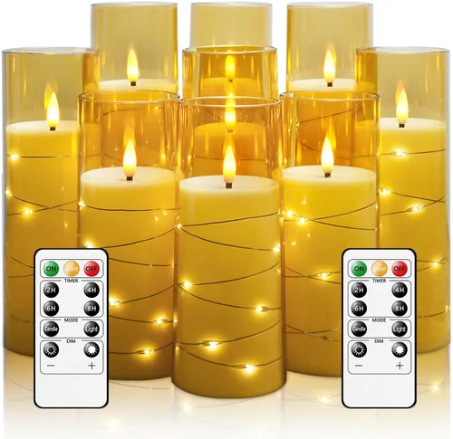 Miniatura 9 de kakoya Velas LED sin llama con temporizador, 9 velas parpadeantes sin llama para ambiente romántico y decoración del hogar, carcasa acrílica