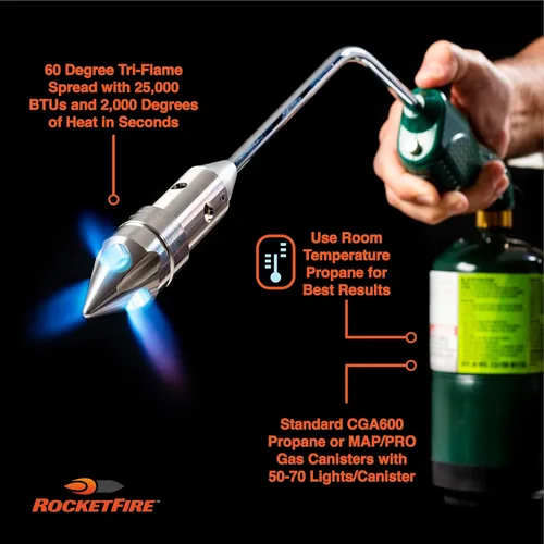 Miniatura 2 de ROCKETFIRE Antorcha Encendedora de Fuego Cabezal de Antorcha de Propano Perfecto, Pistola para Parrilla, Antorcha para Carbón Compatible