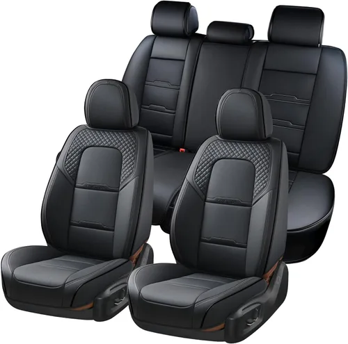 Miniatura 30 de Coverado Fundas para Asientos de Coche, Protector de Asiento con Soporte Lumbar y Reposacabezas Removible, Cojín de Asiento de Piel Transpirable