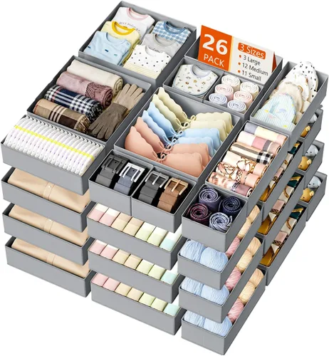 Miniatura 15 de DIMJ Organizador de cajones de ropa – Paquete de 20 contenedores organizadores de cajones de armario para almacenamiento de ropa de bebé, Blanco