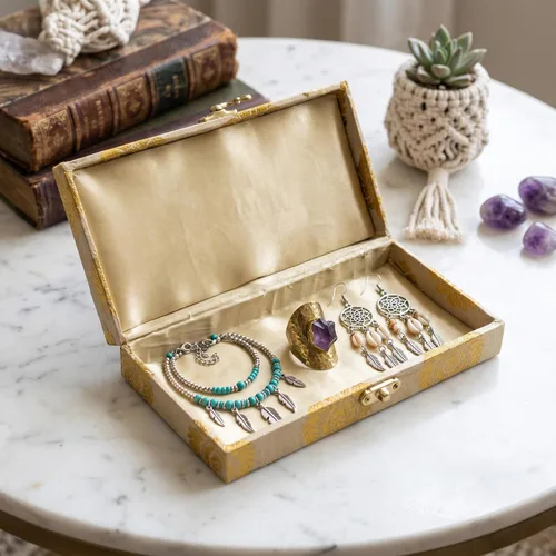 Miniatura 6 de LOVENSPIRE Caja organizadora de viaje de brocado, 4 unidades, cajas de regalo para bodas indias musulmanas paquistaníes punjabi, recuerdo de Nikah
