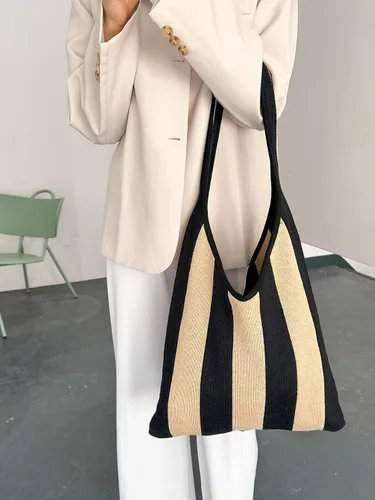 Miniatura 4 de ENBEI Bolsos de mano estéticos Bolsos de hombro Bolsos de mano de ganchillo Bolsos grandes Bolso de compras de hombro bolso grande bolso lindo Rayas