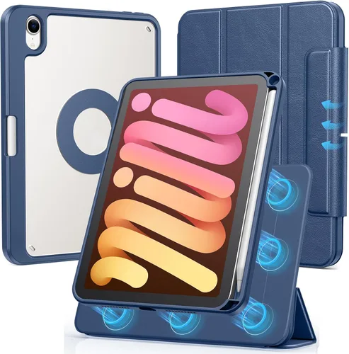Miniatura 18 de SPARIN Funda para iPad mini 7 A17 Pro 2024/iPad Mini 6 2021 de 8.3 pulgadas, cubierta magnética desmontable, soporte vertical/horizontal con soporte