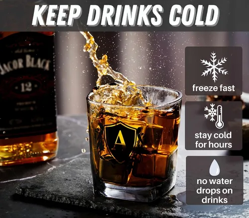 Miniatura 4 de Regalos de whisky para hombres, vaso de whisky con inicial personalizada con piedras de whisky para papá, novio, mejores amigos, compañeros