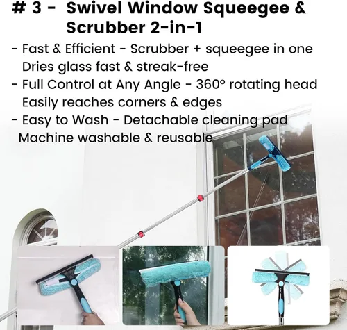 Miniatura 5 de Kit de plumero para ventilador de techo, plumero de plumas de telaraña 5 en 1 y cabezales de escobilla de goma - Microfibra lavable y flexible - Se