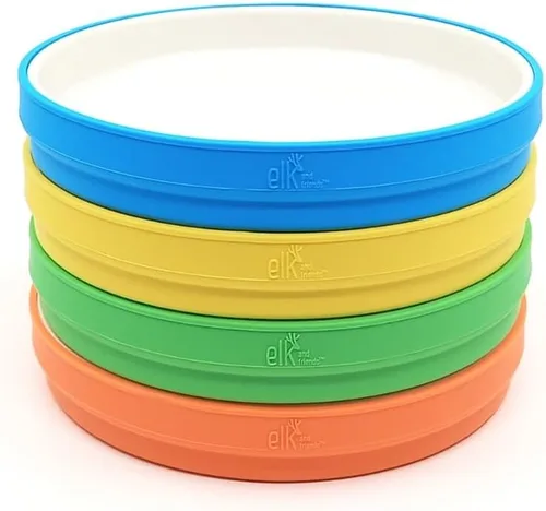 Miniatura 9 de Elk and Friends Platos blancos de porcelana para niños de 7.8 pulgadas con fundas de silicona, adecuados para bebés/niños pequeños, aptos