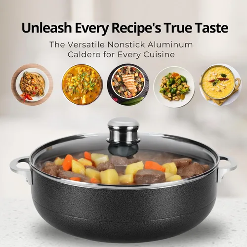 Miniatura 4 de Alpine Cuisine Olla de aluminio antiadherente de 3.5 cuartos de galón con tapa de vidrio y mango remachado Utensilios de cocina duraderos