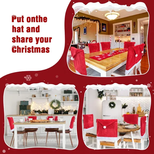 Miniatura 6 de Peryiter 24 piezas de decoraciones navideñas para sillas, fundas protectoras de terciopelo para sillas de comedor de Navidad, para cocina