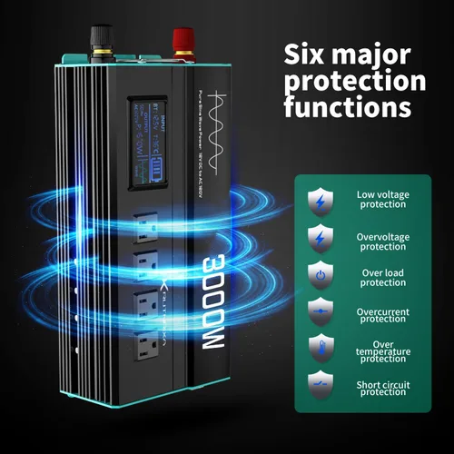 Miniatura 3 de Pico de potencia de onda sinusoidal pura de 3000 W, 6000 W, 12 V, inversor de CC a CA 110 V 120 V con control remoto, 4 salidas de CA, puerto USB