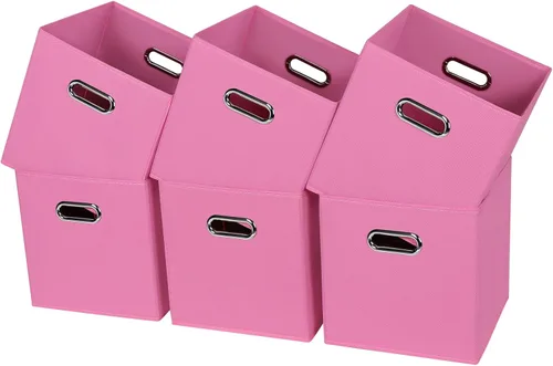 Miniatura 25 de Cubos de almacenamiento de tela – 13 x 13 x 13 pulgadas, cubos organizadores plegables con asas dobles – juego de 6, color azul