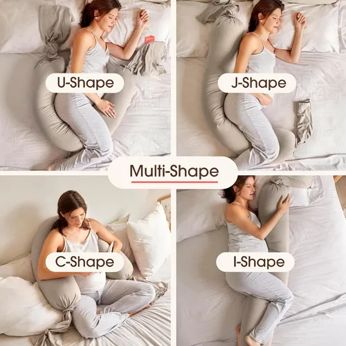 Miniatura 5 de bbhugme Almohada de embarazo ajustable – Soporte de cuerpo completo para dormir de lado – Firmeza y forma ajustables – Soporta espalda, piernas