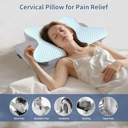 Miniatura 3 de Almohada cervical para el cuello – Almohada ergonómica para dormir de lado para aliviar el dolor, almohada cervical refrescante para dormir