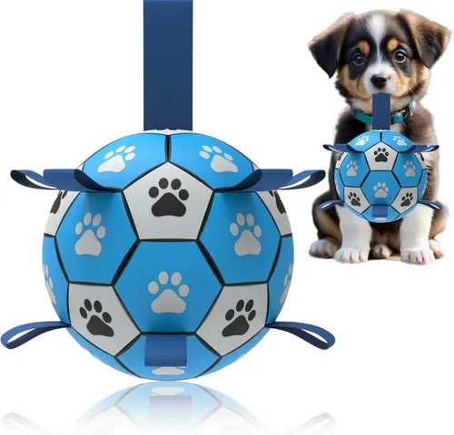 Miniatura 9 de Balón de fútbol para perros, juguetes interactivos para tira y afloja, regalos de cumpleaños para cachorros, juguete de remolcador, juguete de agua