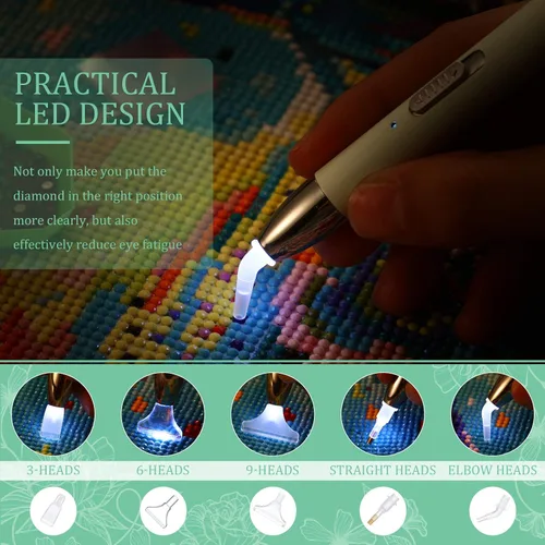 Miniatura 3 de Zonon 27 accesorios de arte con diamantes de imitación, incluye bolígrafo de pintura LED recargable por USB, 20 arcilla adhesiva, 5 puntas